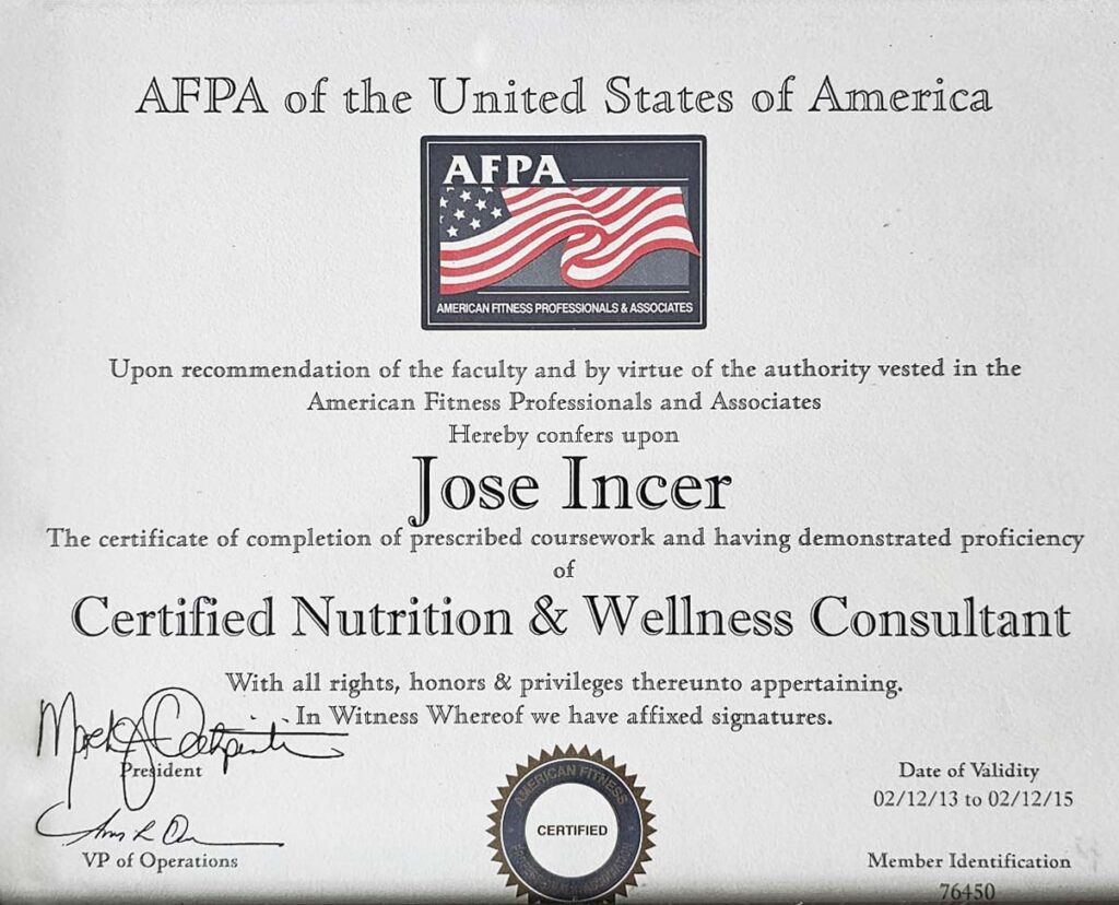nutrition certificate afpa